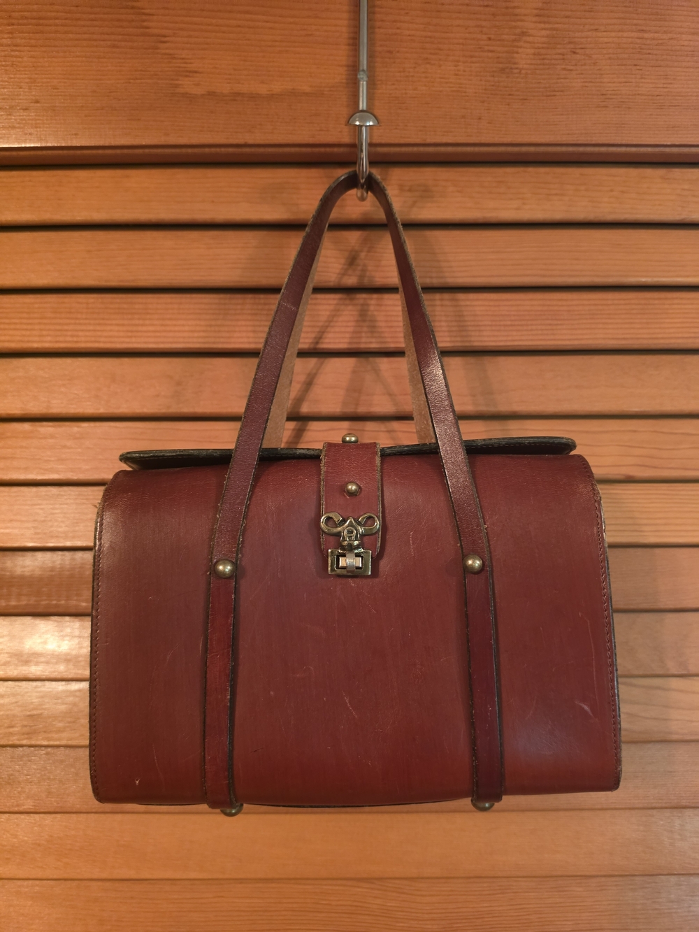 Etienne Aigner 1950's Leather Satchel with Brass Hardware